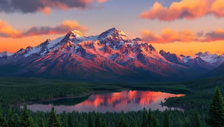 Lago y montañas